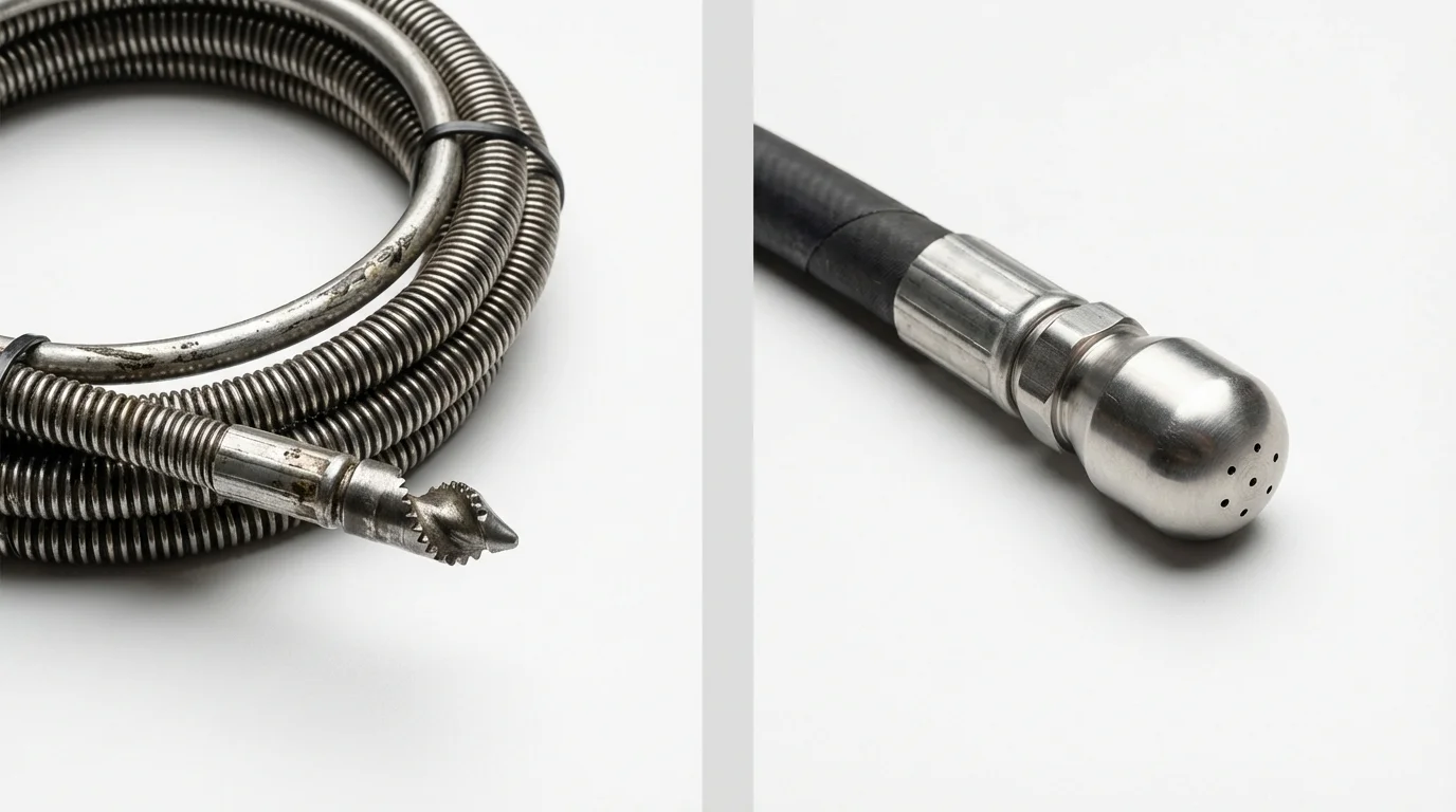 Drain snake cable and hydro jetting nozzle used for drain cleaning in Shelton, CT
