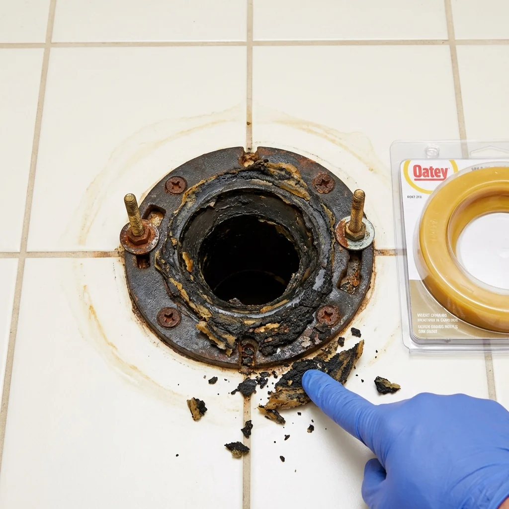 Failed wax ring showing water seepage at the base of a toilet in a Shelton, CT home